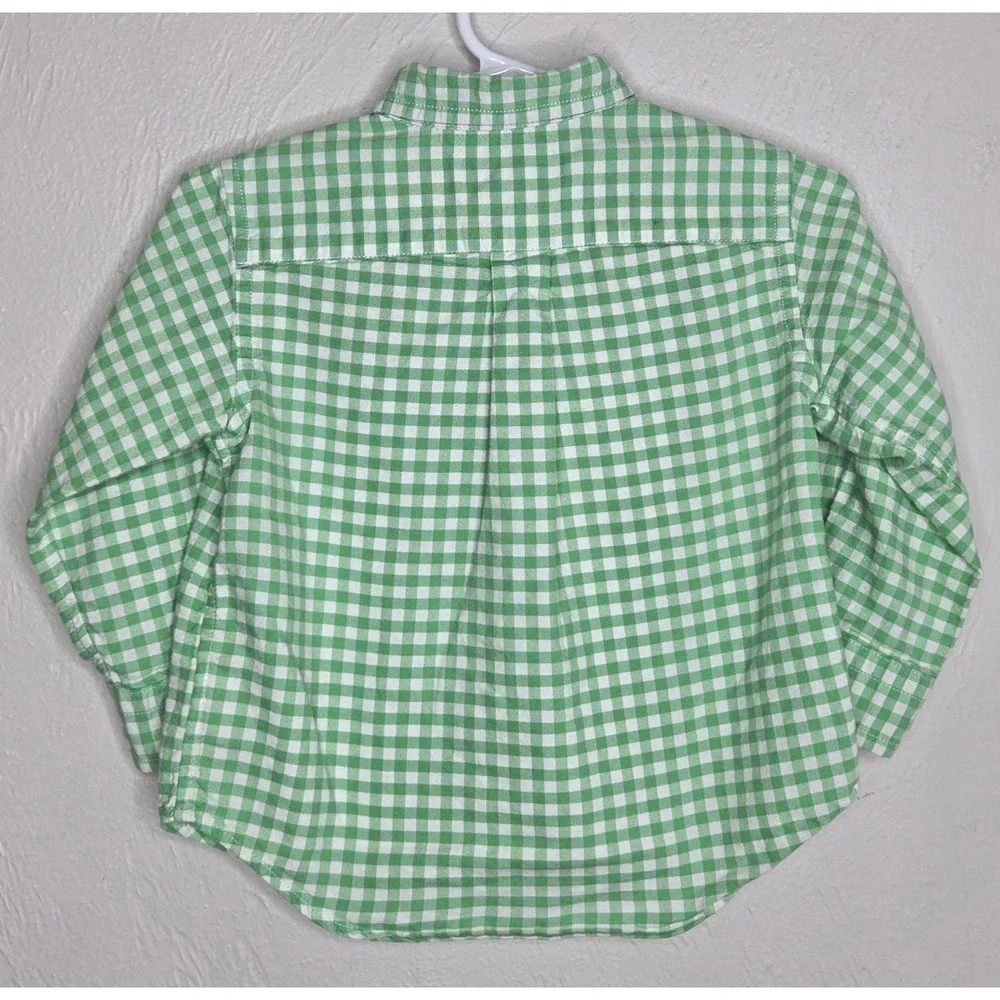 Boys Ralph Lauren Size 18 Months Green Gingham Button-Up Shirt Orange Pony Logo